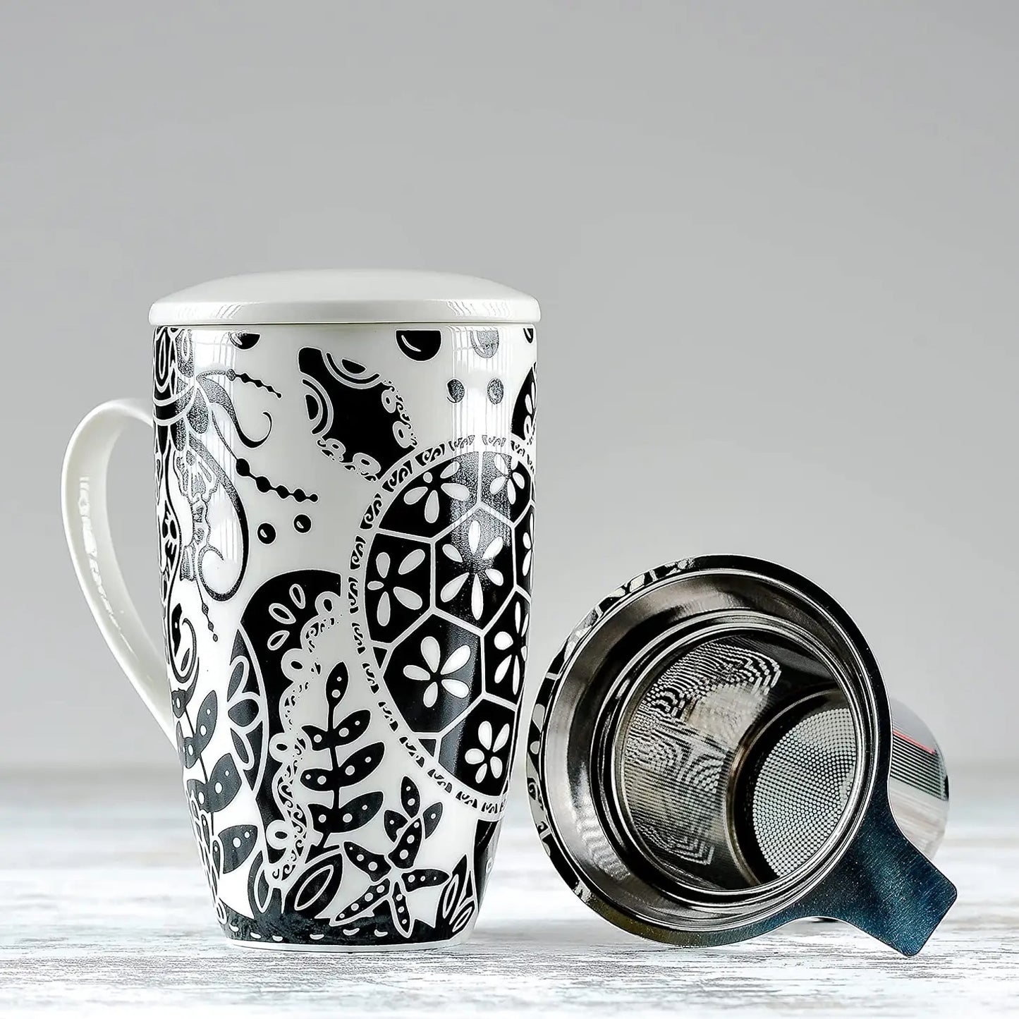 Ceramic Mug with Lid and Infuser, Turtle